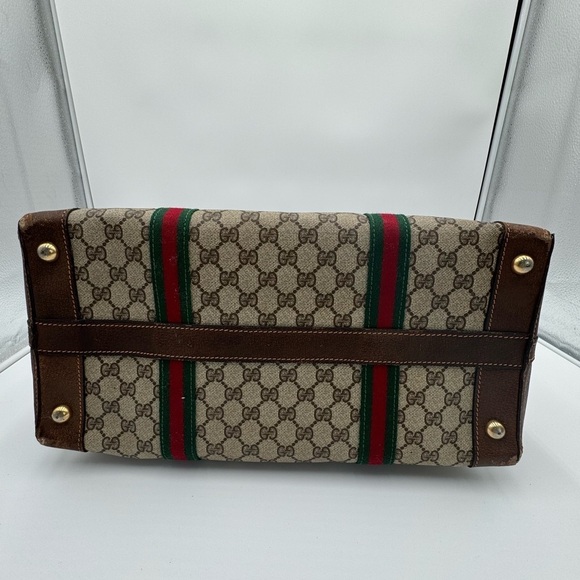 Vintage Gucci GG Canvas Web Stripe Boston Duffle Doctor Bag Sherry Line - Picture 6 of 14